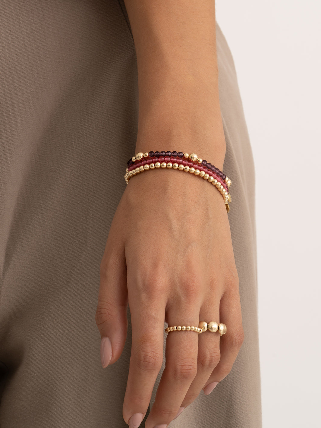 Aubergine & Fuchsia Quartz Bold Mix Saturn Bracelets Stack | Gold Plated