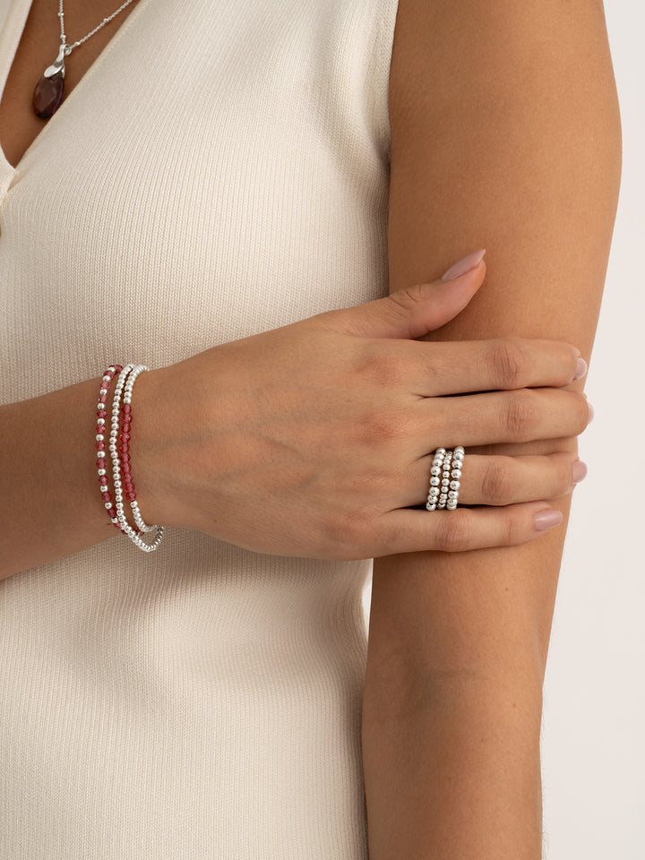 Fuschsia Quartz Interstellar Universe Bracelets Stack | Argent