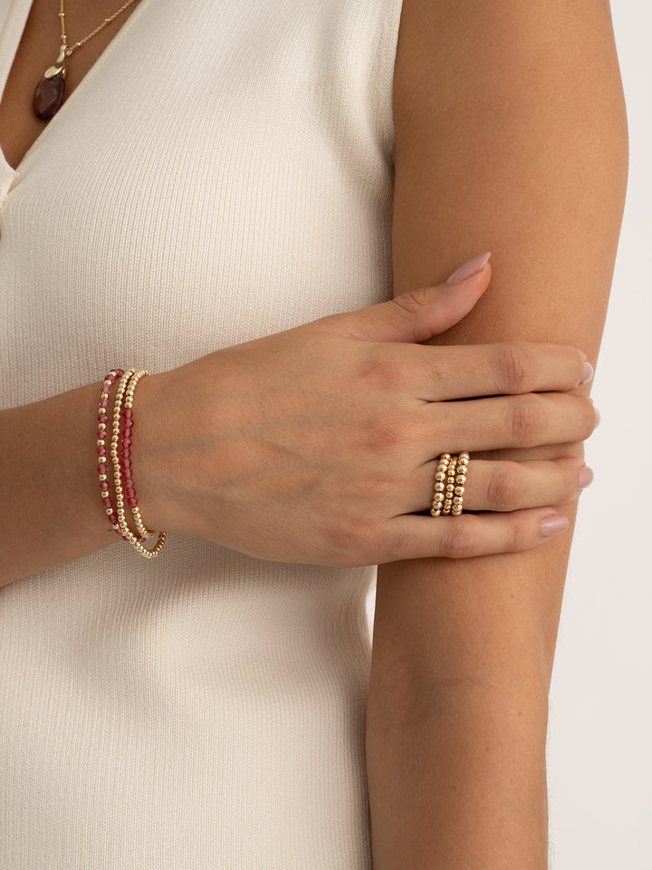 Fuschsia Quarz Interstellar Universe Bracelets Stack | Gold -gelenkt