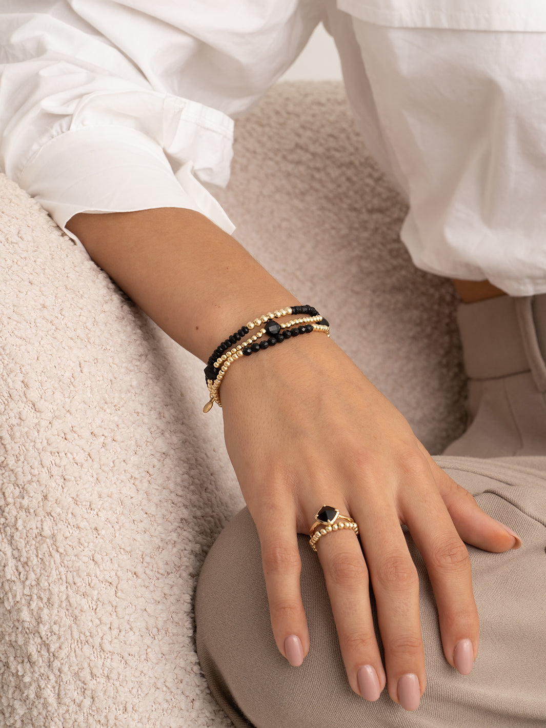 Onyx Universe Cushion Cut Bracelets Stack | Gold Plated