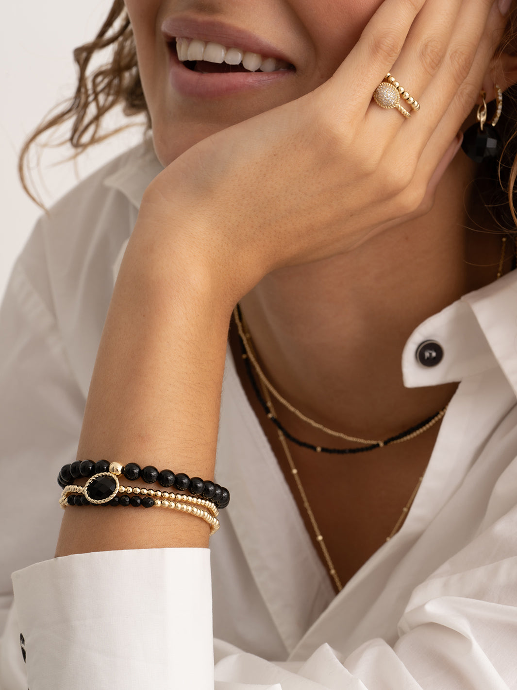 Onyx Twist Universe Bracelets Stack | Gold Plated