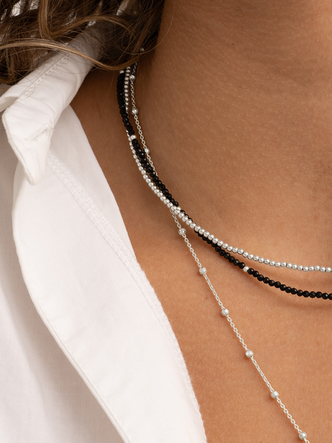 Onyx Bead chain 2mm silver