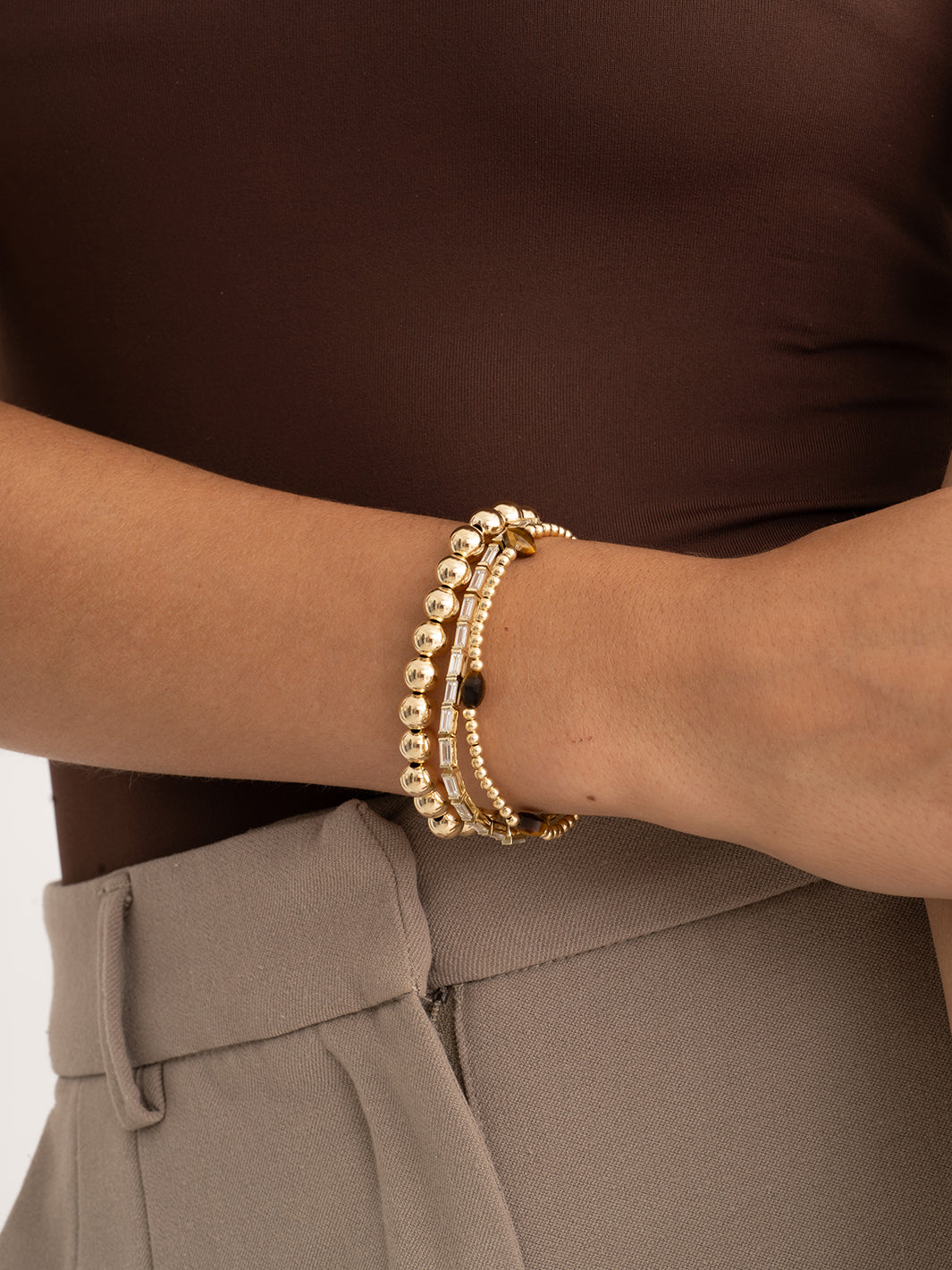 Tiger Eye Cushion Cut Saturn Bracelets Stack | Gold Plated