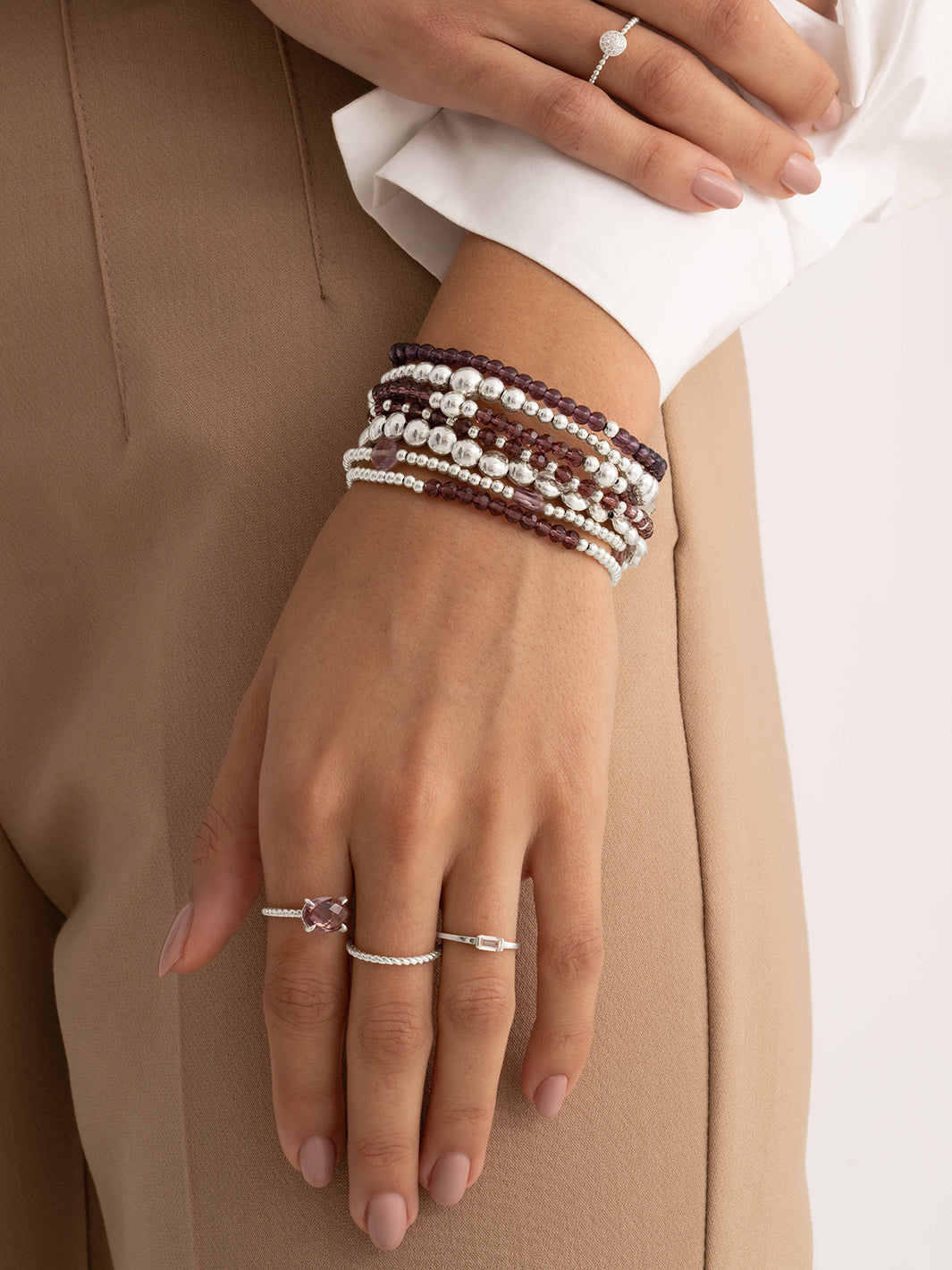 Aubergine Quartz Mélange d'ondes en gras Bubble Bracelets Stack | Argent