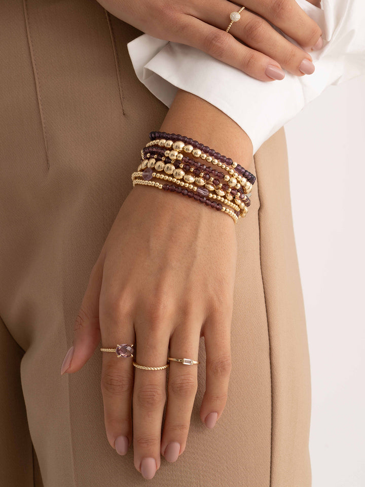 Aubergine Quartz Mélange d'ondes en gras Bubble Bracelets Stack | Plaqué Or