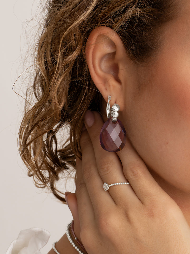 Aubergine Quartz Afterglow Bubble Huggies Earrings Set | Silver