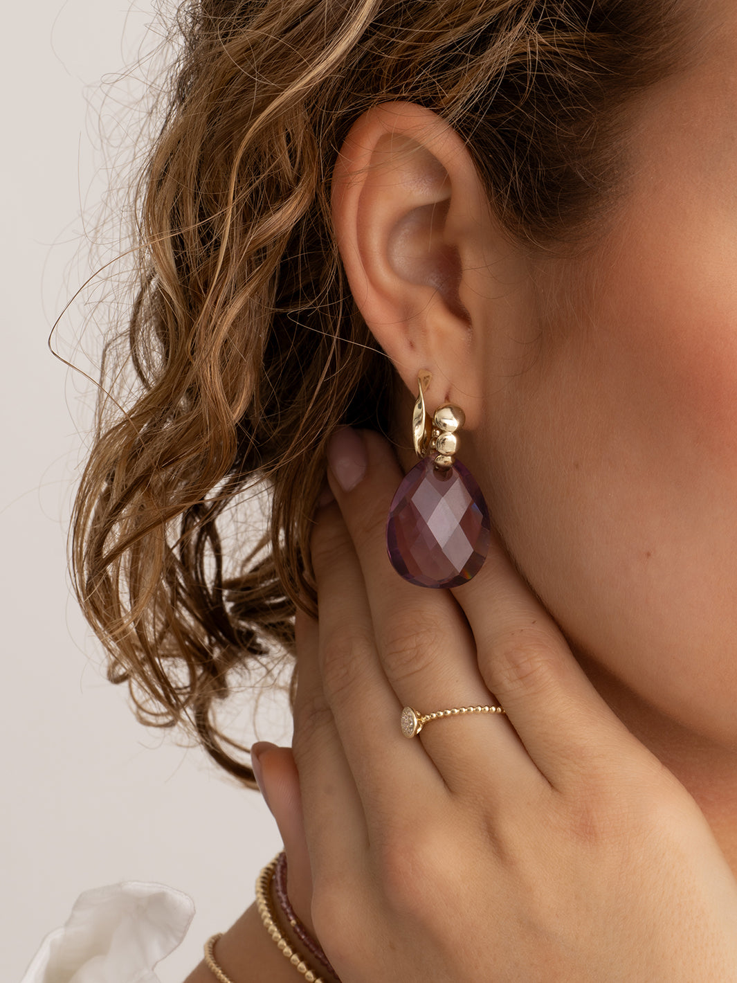 Aubergine Quartz Afterglow Bubble Huggies Earrings Set | Gold Plated