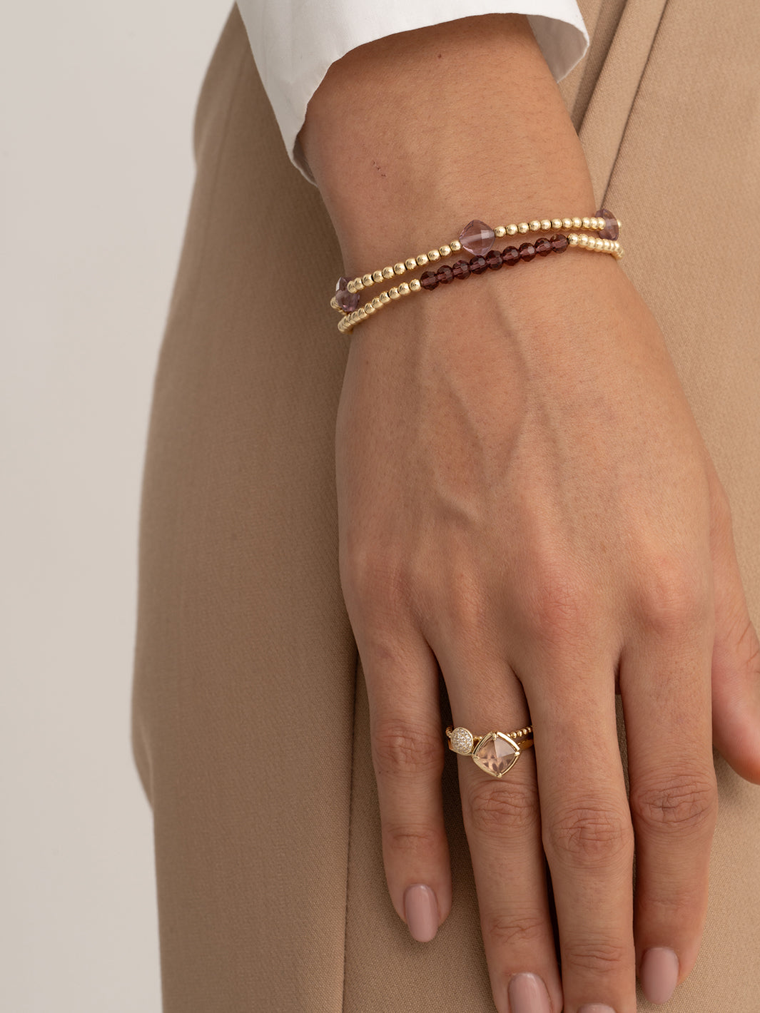 Aubergine Quartz Cushion Cut Universe Bracelets Stack | Gold Plated