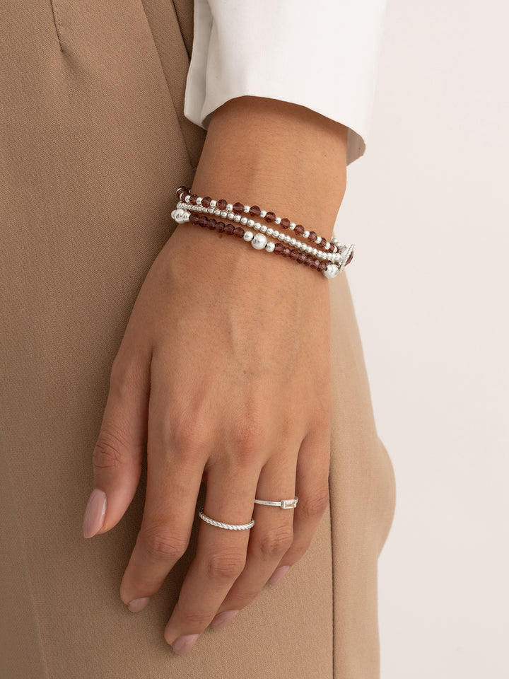 Aubergine Quartz Fettdruck Twist Armbänder Stapel | Silber