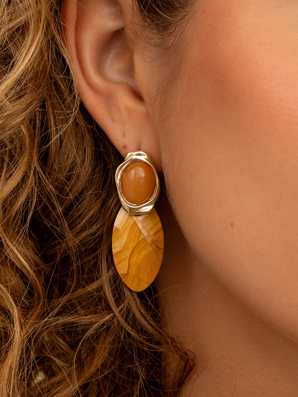 Landscape Jasper Large Leaf Flow Oorbellen Set - Sets