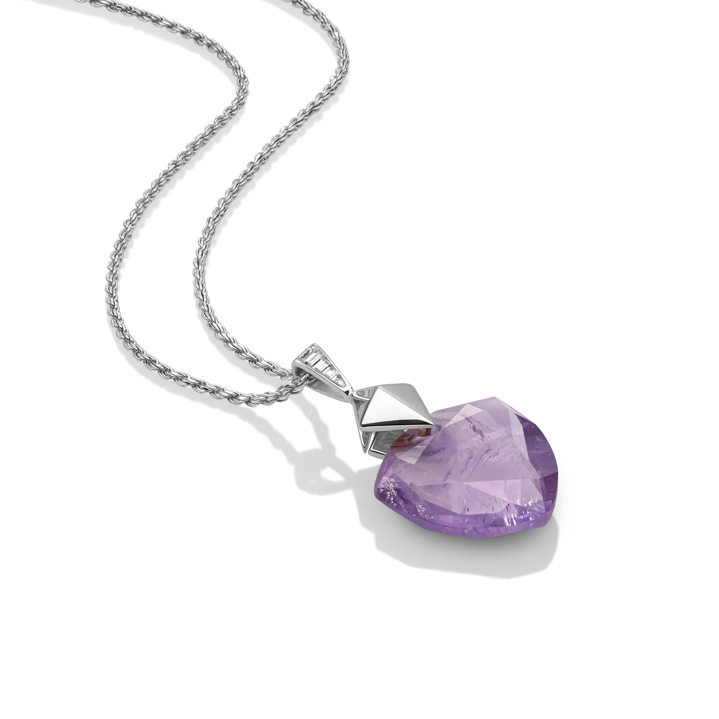 Amethyst Trillion Cut Pyramid Edge necklace Set, Silver
