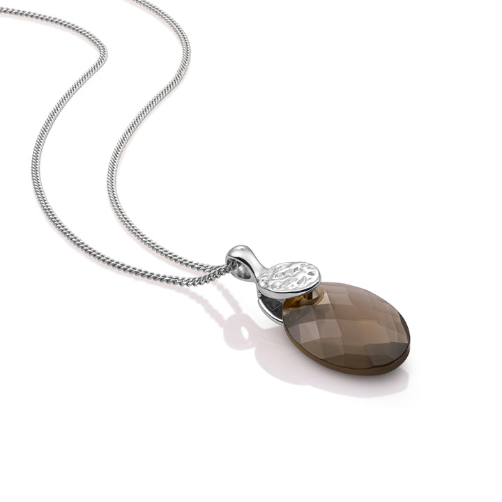 Smoky Quartz Medium Oval Fuse necklace Set | Silver