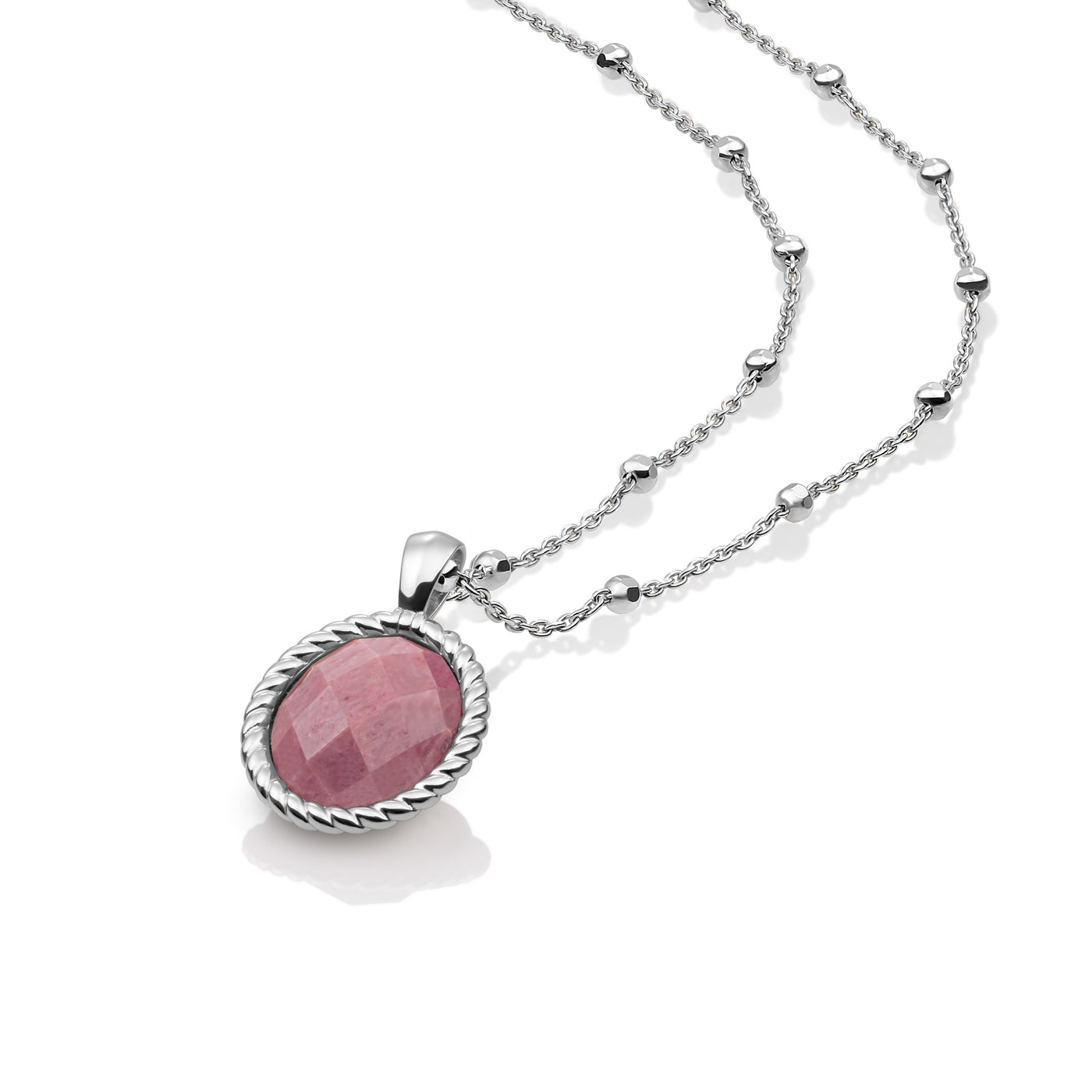 Pink Rhodonite Twist Amulet necklace Set | Silver