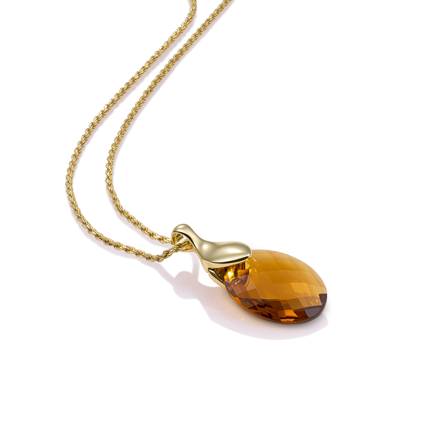Citrine Quartz Medium Oval Leaf Celestial necklace Set | Gold Plated