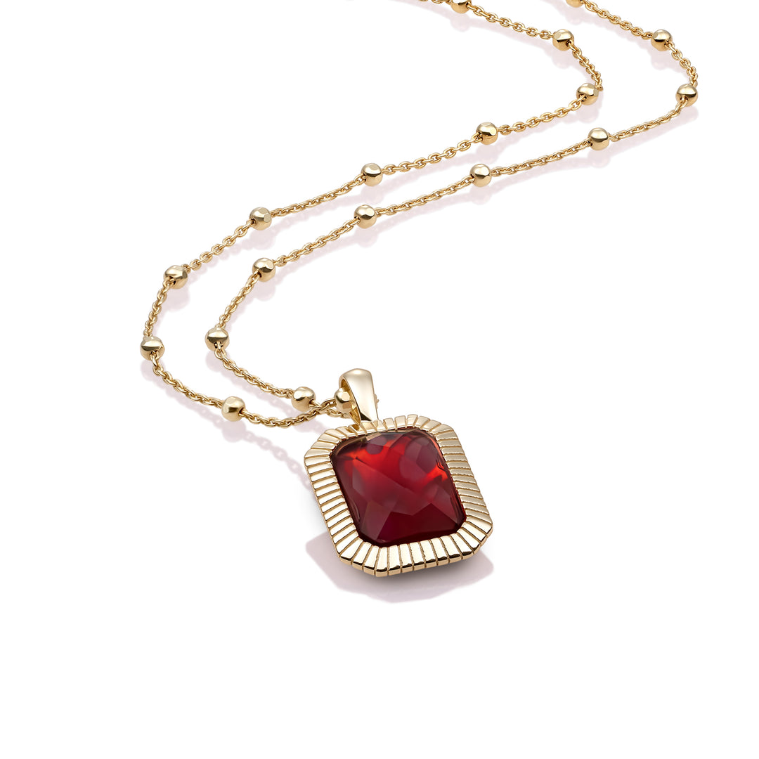Ruby Quartz Baguette Amulet necklace Set | Gold Plated