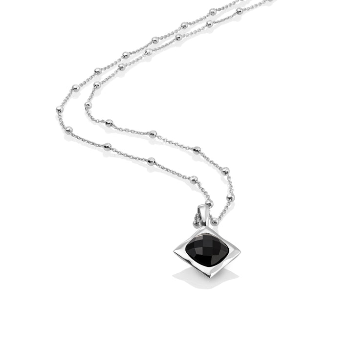 Onyx Kissen geschnitten Amulett Ketting -Set | Silber