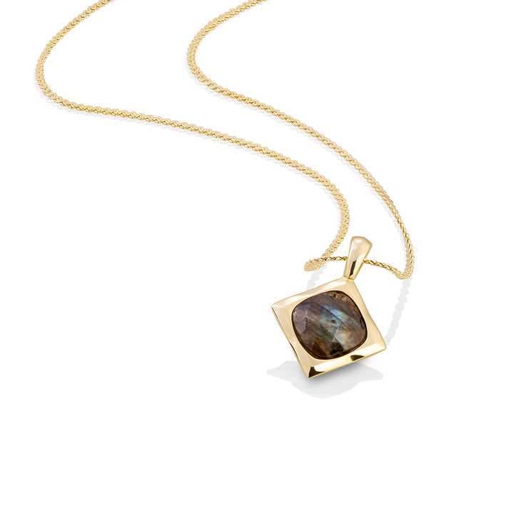 Labradorite Cushion Cut Amulet necklace Set | Gold Plated