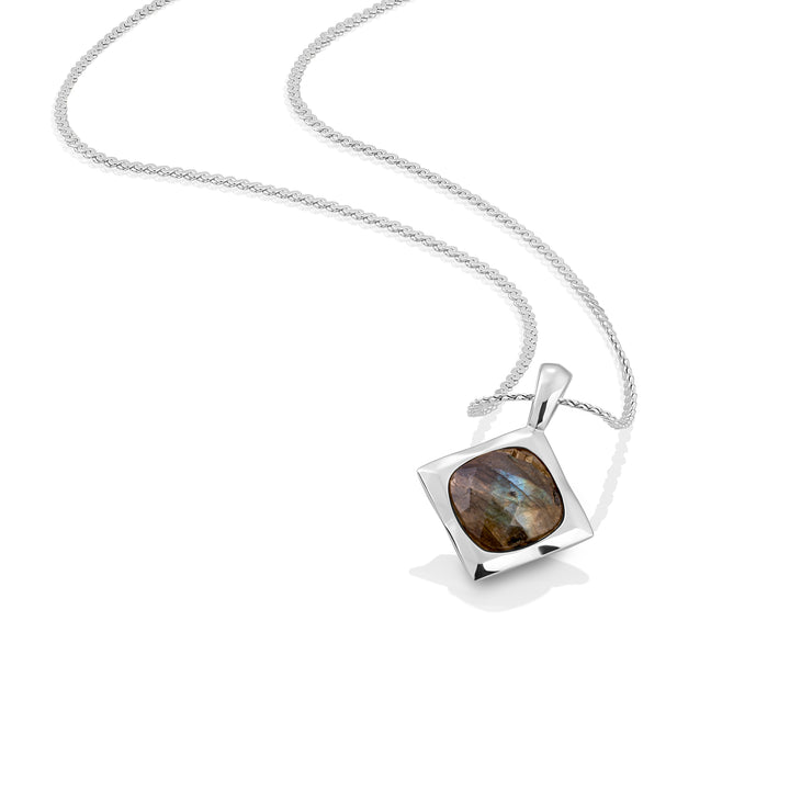 Labradorite Cushion Cut Amulet necklace Set | Silver