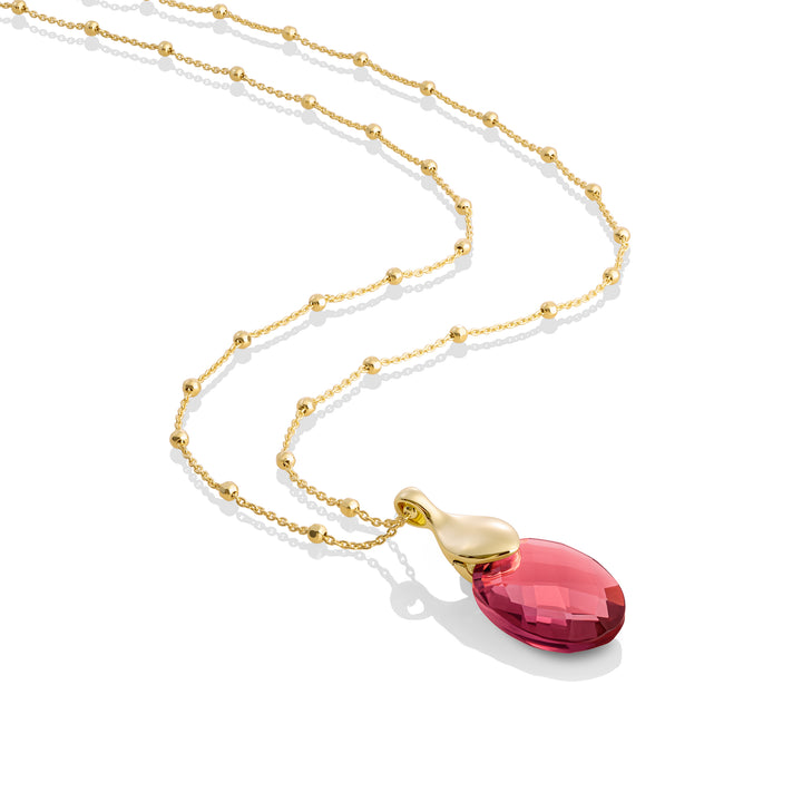 Fuchsia Quartz Moyen ovale Leaf Chaîne set | Plaqué Or