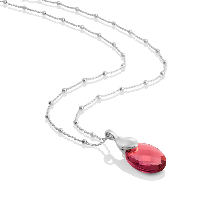 Fuchsia Quarz Medium Oval Blattkette Set | Silber