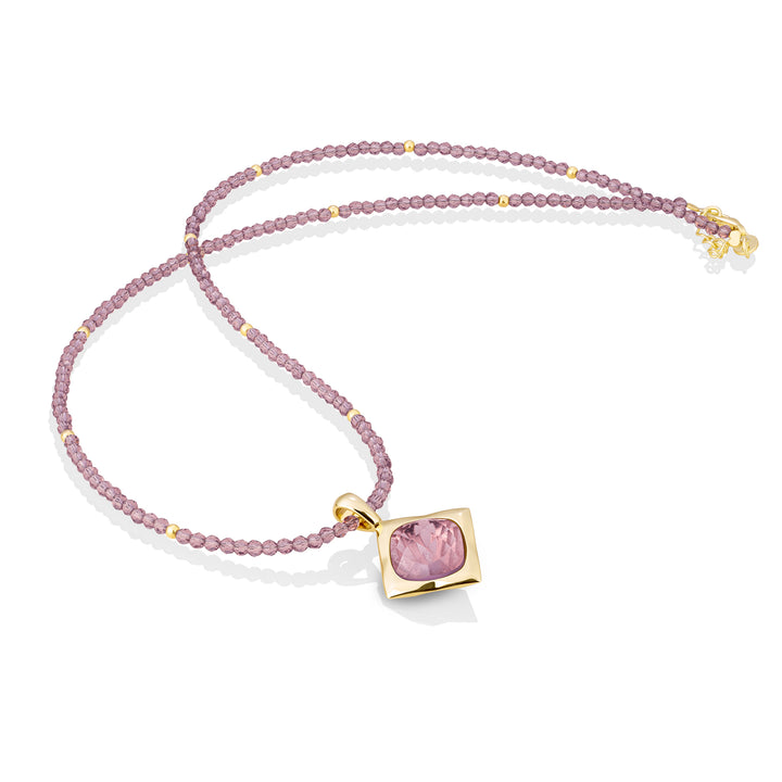 Aubergine Quartz Cushion Cut Amulet necklace Set | Gold Plated