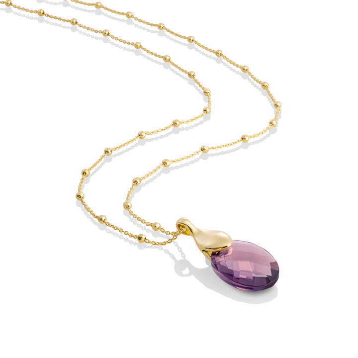 Aubergine Quartz Medium Oval Leaf necklace Set | Gold Plated