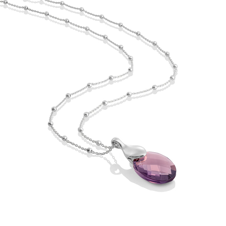 Aubergine Quartz Moyen ovale Leaf Chaîne set | Argent