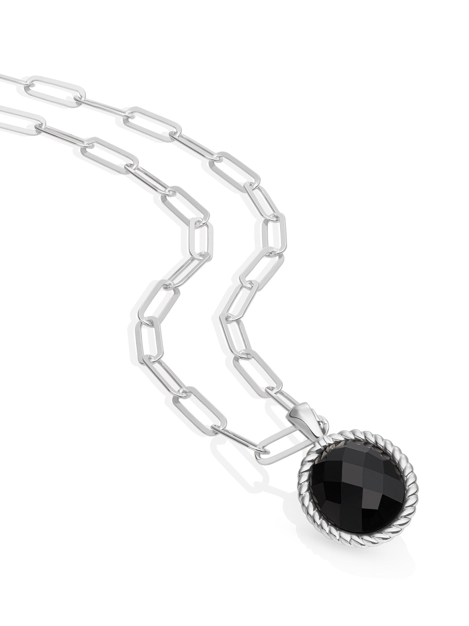 Onyx Twist Long Link Ketting Set Zilver