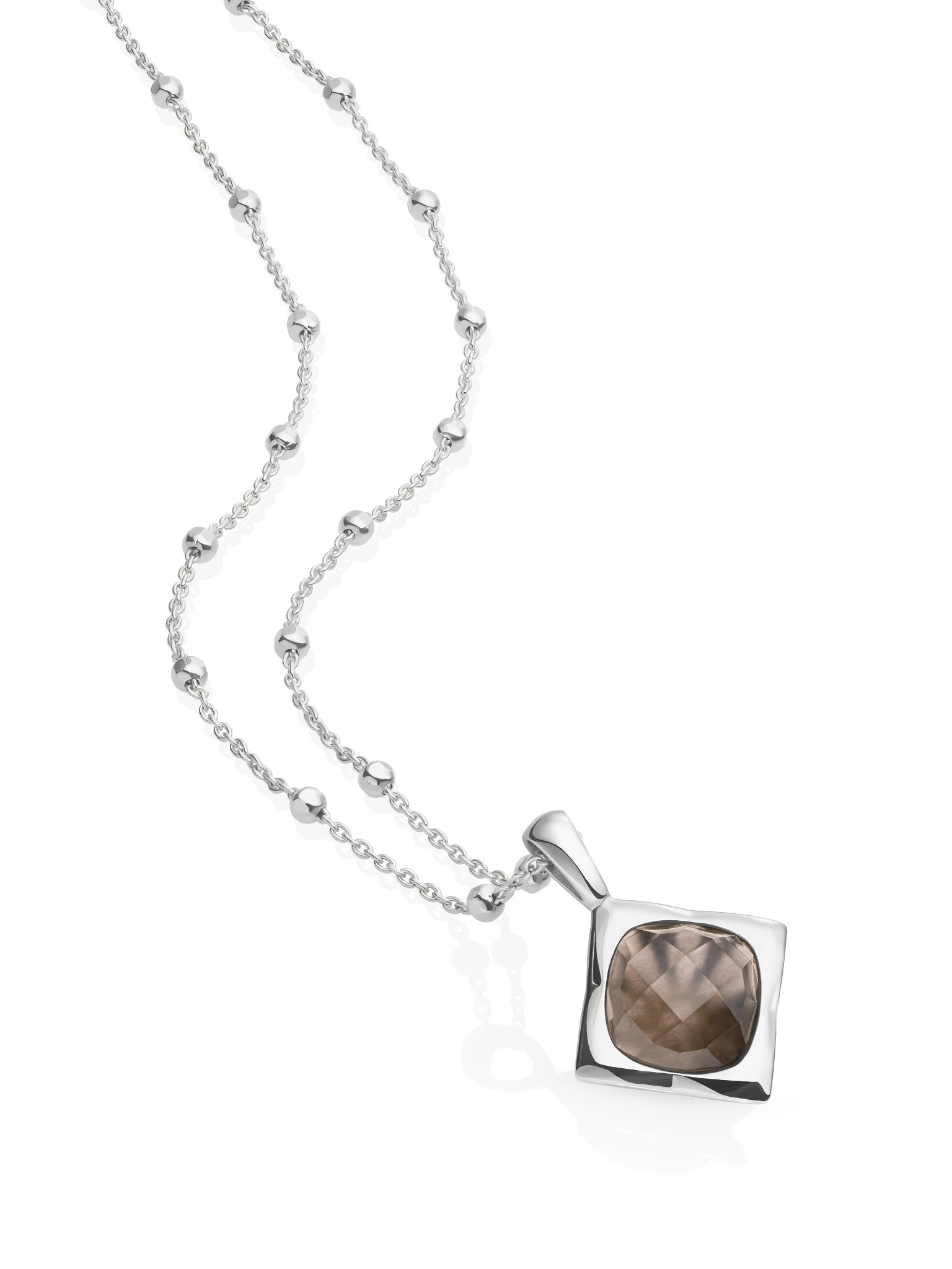 Smoky Quartz Cushion Cut Ball Ketting Set Zilver