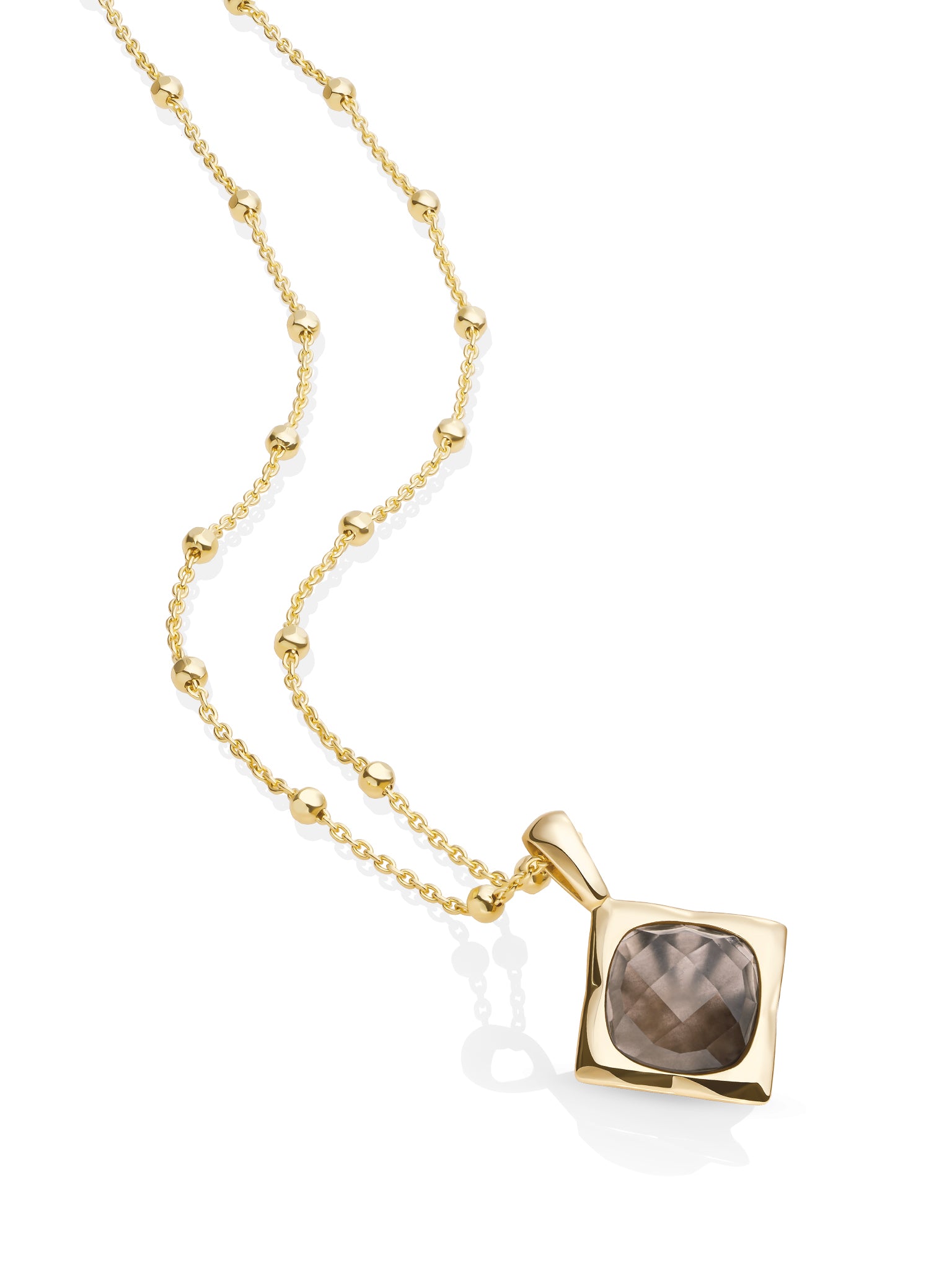 Smoky Quartz Cushion Cut Ball Ketting Set Goud Kleurig