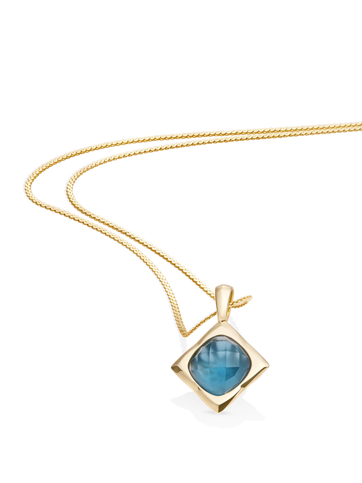 Ocean Topaz Quartz Cushion Cut Serpentine Ketting Set Goud Kleurig