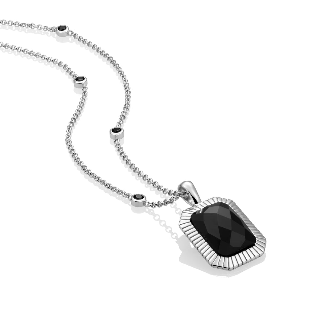 Onyx Baguette necklace Set | Silver