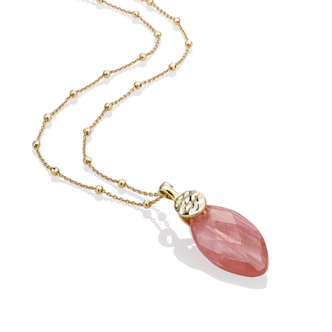 Cherry Quartz Leaf Fuse necklace Set | Gold Plated