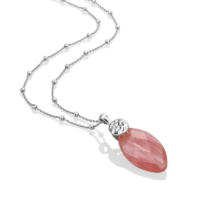 Cherry Quartz Leaf Fuse necklace Set | Silver