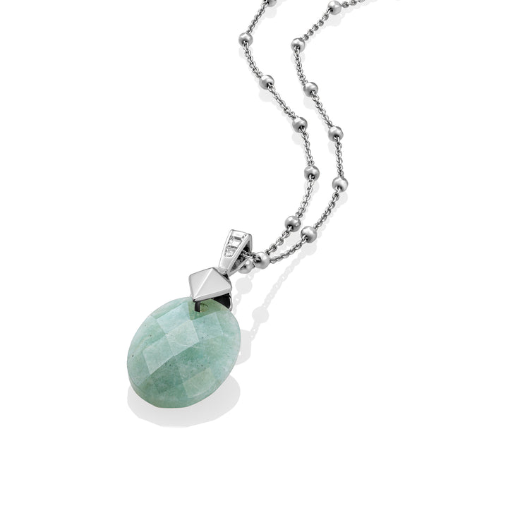 Rich Green Amazonite Medium Oval Fuse necklace Set | Silver