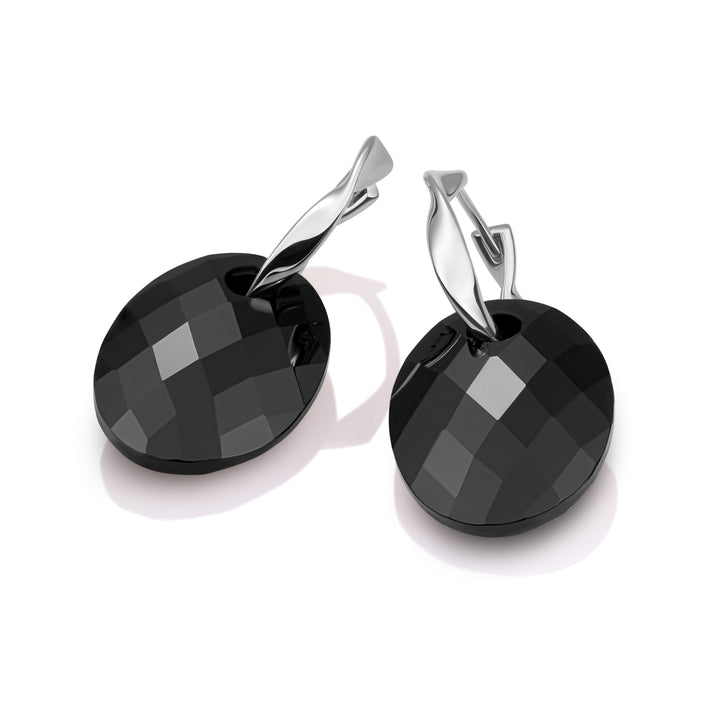 Onyx Medium Oval Fuse Huggies Earrings Set | Silver