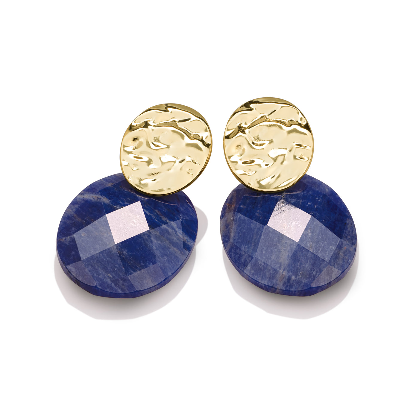 Sodalite Large Oval Round Clip Earrings Set | Gold Plated