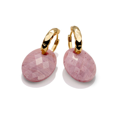 Pink Rhodonite Medium Oval Multi Edge Earrings Set | Gold Plated