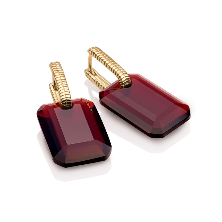 Ruby Quartz Baguette Square Huggies Earrings Set | Gold Plated