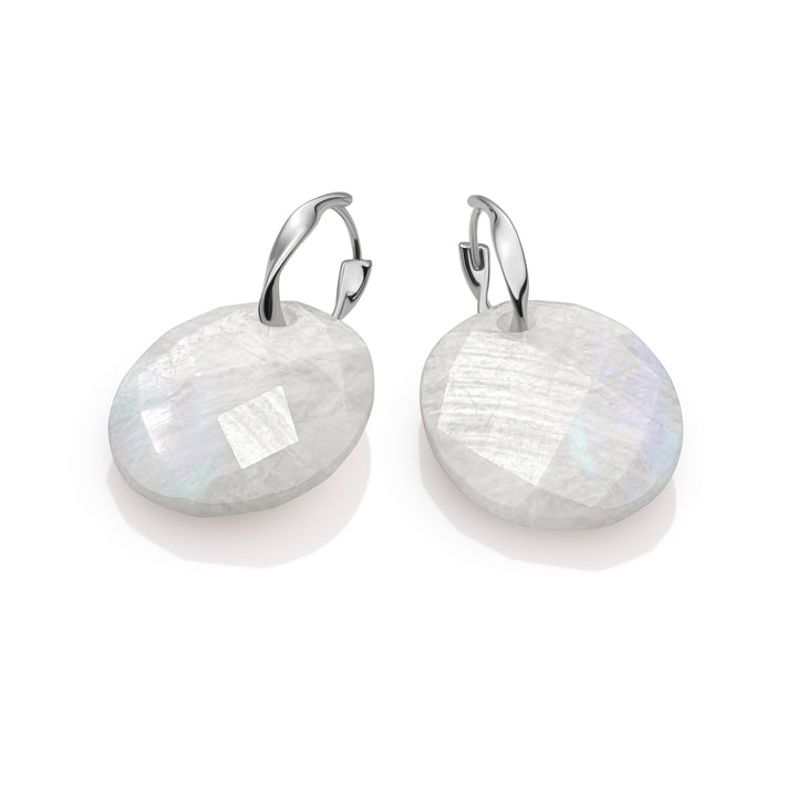 Moonstone Large Oval Fuse Huggies Earrings Set | Silver