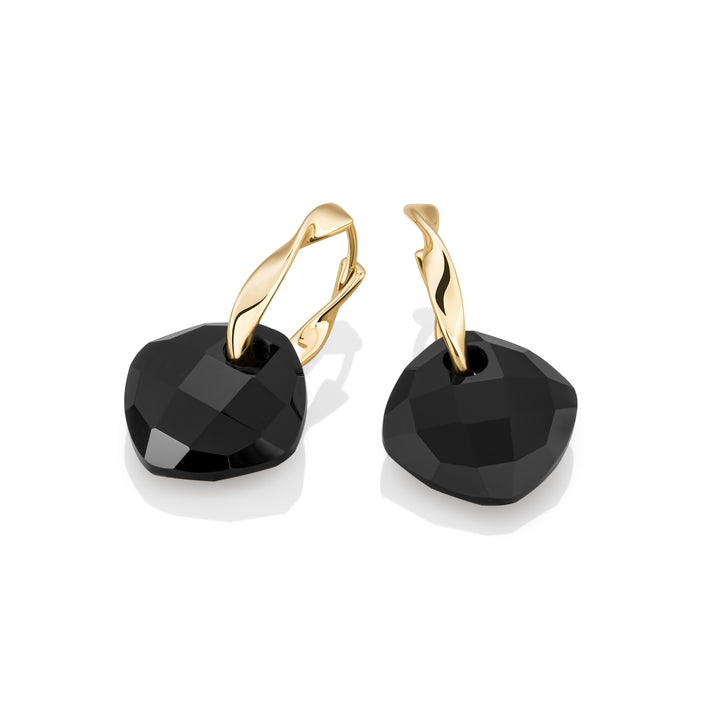 Onyx Cushion Cut fuse huggies earrings set | Gold Plated