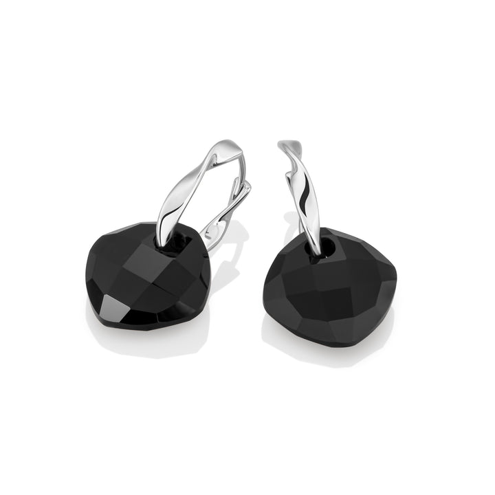 Onyx Cushion Cut fuse huggies earrings set | Silver