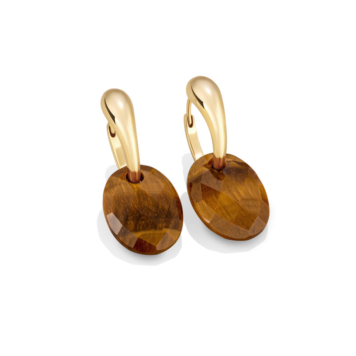 Tiger eye medium oval bold fuse huggies earrings set | Gold Plated