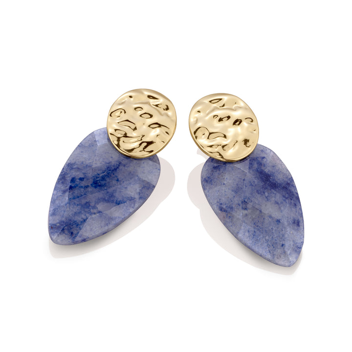 Blue Aventurine Blossom Fuse Push Back Earrings Set | Gold Plated