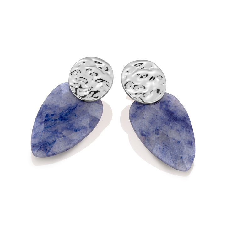 Blue Aventurine Blossom Fuse Push Back Earrings Set | Silver