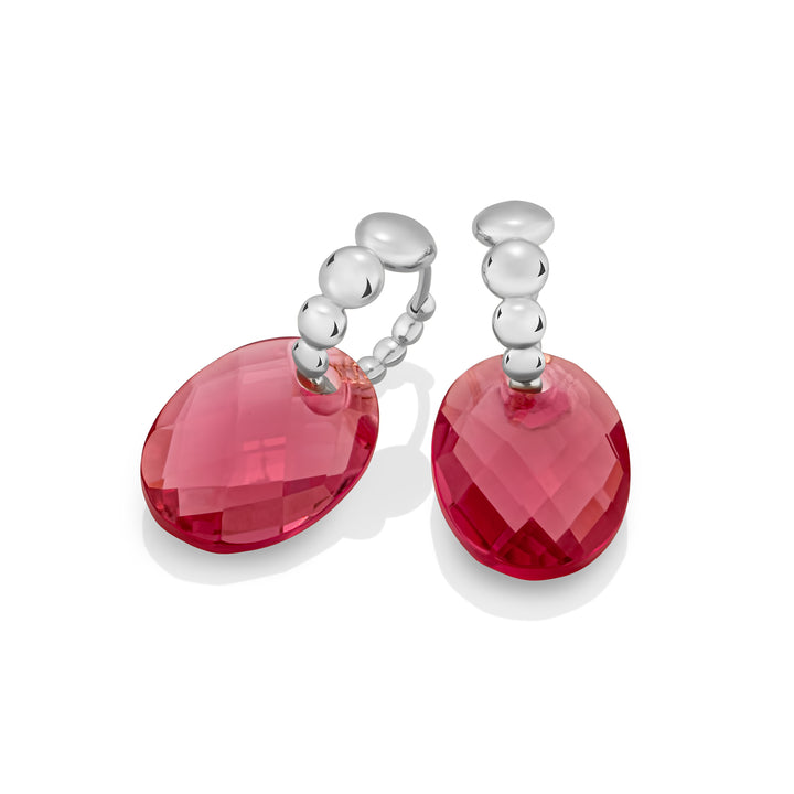 Fuchsia quartz medium oval bubble huggies earrings set | Silver