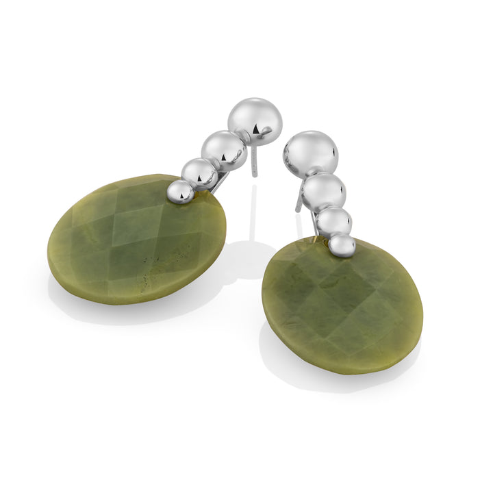 Southern Jade Grand ovale Bubble Poussez les boucles d'oreilles en arrière | Argent