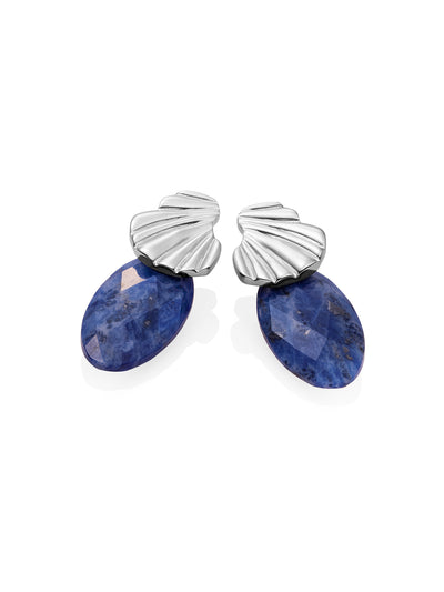 Sodalite Large Leaf Dune Push Back Oorbellen set Zilver