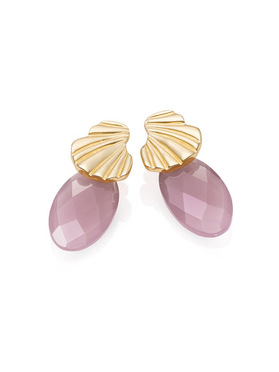 Pink Opalite Large Leaf Dune Push Back Oorbellen set