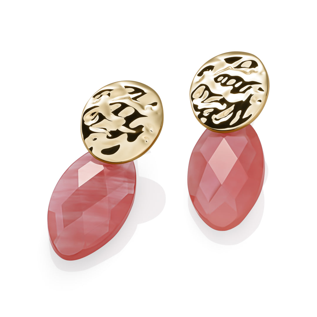 Cherry Quartz Leaf Fuse earrings set | Gold Plated
